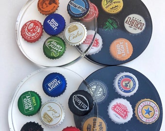 Bottle Cap Coasters, Beer Drinker Coaster, Beer Cap Coaster, Resin Coasters, Set of 2