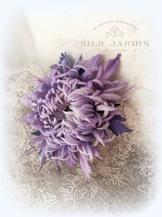 Purple original silk brooch Silk flowers Chrysanthemum Lilac Etsy
