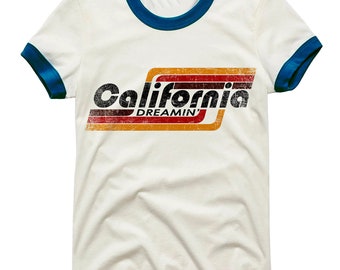 California Dreamin Retro Ringer Off White Tee For Men and Women White Ringer T Shirt 70s Vintage Ringer Tee Cali California Dreaming Tshirt