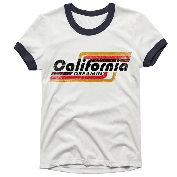 California Dreamin Retro Ringer Tee For Men and Women White Ringer T Shirt 70s - Vintage Ringer Tee - Cali California Dreaming Tshirt