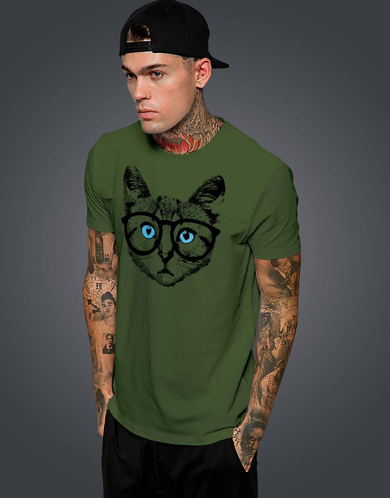 NERD Cat Tshirt for men and women Cat Hipster Tshirt Cat | Etsy