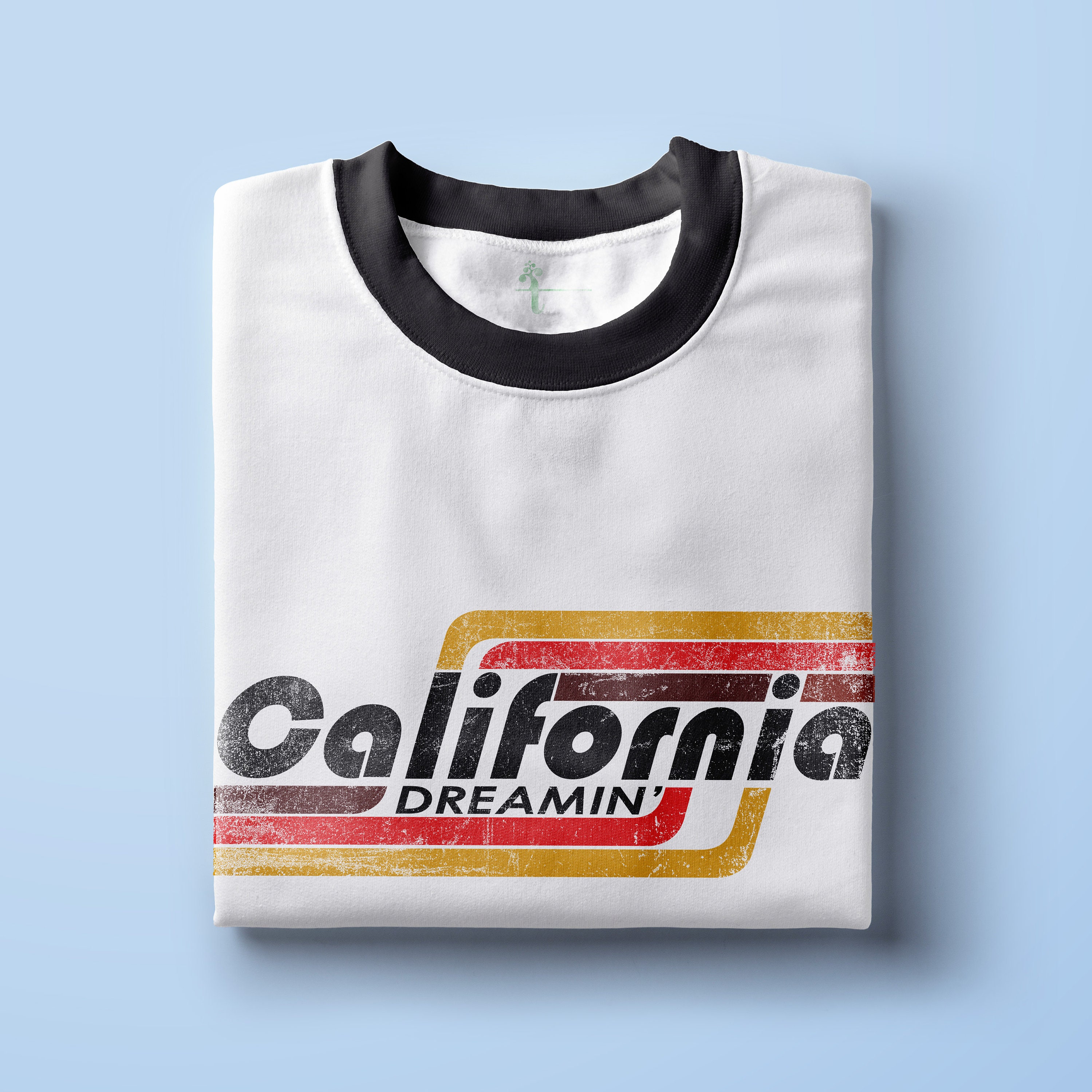California Dreamin Retro Shirt for Men and Women White Ringer 正規品が格安入手 1970sヴィンテージコットンメッシュTシャツ Tシャツ/カットソー(半袖/袖なし)
