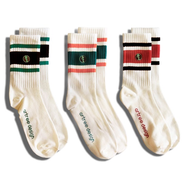 3 Pairs Retro Style Striped Socks Women and Men Athletics Colored Striped Socks Cotton Tube Socks Women Mid Calf Running Hiking College