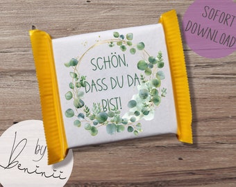 Vorlage Ritter Sport Mini Banderole schön dass du da bist Geschenk Gastgeschenk Hochzeit Tischdeko