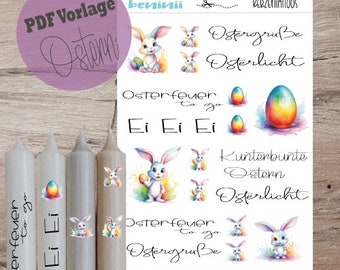 PDF A4 Vorlage "Ostern" Kerzentattoo Kerzensticker Kerzen Wasserschiebefolie Download Stabkerze Osterhase Sofortdownload Geschenk