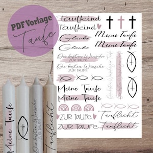 PDF A4 template &quot;Baptism&quot; candle tattoo candle sticker candles water slide film download stick candle mom instant download