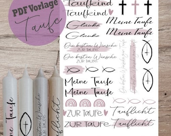 PDF A4 template "Baptism" candle tattoo candle sticker candles water slide film download stick candle mom instant download