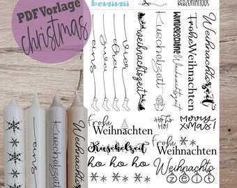 PDF A4 Vorlage "Weihnachten" Kerzentattoo Kerzensticker Kerzen Wasserschiebefolie Download Stabkerze Mama Sofortdownload