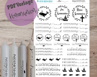 PDF A4 template "Communion" candle tattoo candle sticker candles water slide film download stick candle mom instant download