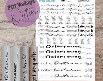 PDF A4 Vorlage "Ostern" Kerzentattoo Kerzensticker Kerzen Wasserschiebefolie Download Stabkerze Osterhase Sofortdownload Geschenk