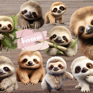 9 Sloth Clip Art, WITH commercial use, sloth, transparent background, high-quality png, card design, invitations