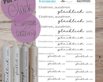 PDF A4 Vorlage "Glück" Kerzentattoo Kerzensticker Kerzen Wasserschiebefolie Download Stabkerze Mama Sofortdownload