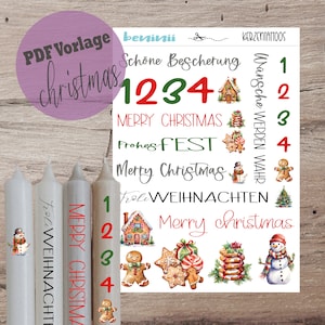 PDF A4 template &quot;Christmas&quot; candle tattoo candle sticker candles water slide film download stick candle mom instant download