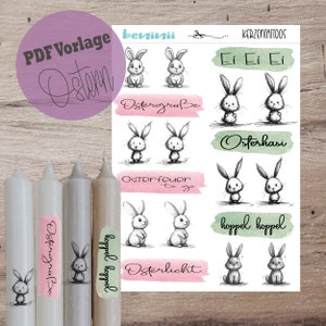 PDF A4 template &quot;Easter&quot; candle tattoo candle sticker candles water slide film download stick candle Easter bunny instant download gift