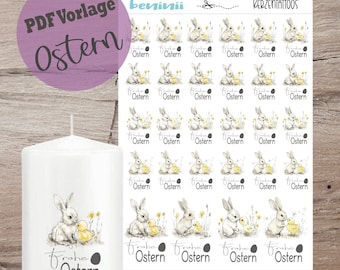 PDF A4 Vorlage "Ostern" Kerzentattoo Kerzensticker Kerzen Wasserschiebefolie Download Stabkerze Osterhase Sofortdownload Geschenk