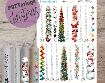 PDF A4 Vorlage "Adventskalender" Kerzentattoo Kerzensticker Kerzen Wasserschiebefolie Download Stabkerze Mama Sofortdownload