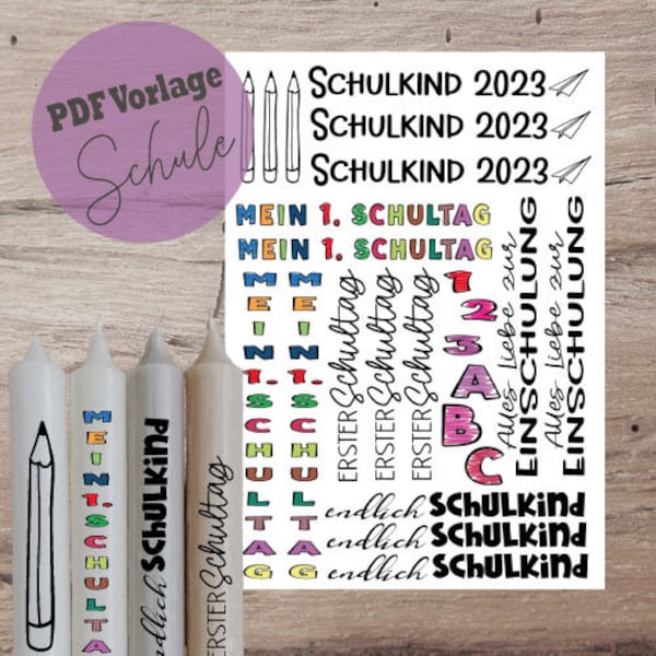 PDF A4 template "Schoolchild" candle tattoo candle sticker candles waterslide film download school enrollment instant download