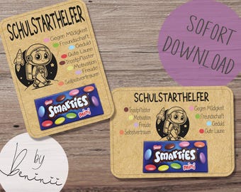 Idea de regalo para la matriculación escolar, plantilla imprimible, Smarties, estímulo para niños, plantilla de manualidades, PDF