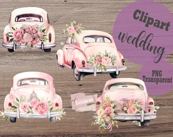 4 Wedding Cliparts, WITH commercial use, wedding car, Digistamp, PNG, transparent background, goodnotes, high quality