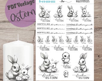 PDF A4 Vorlage "Ostern" Kerzentattoo Kerzensticker Kerzen Wasserschiebefolie Download Stabkerze Osterhase Sofortdownload Geschenk