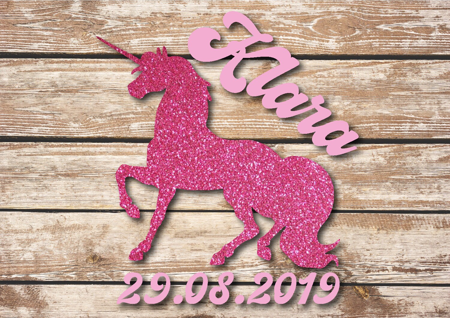 Glitter ironing image "Unicorn with name and date"