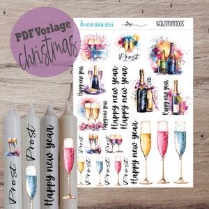 PDF A4 template &quot;New Year&#39;s Eve&quot; candle tattoo candle sticker candles waterslide film download stick candle instant download