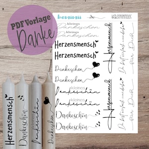 PDF A4 template &quot;Thank you&quot; candle tattoo candle sticker candles water slide film download stick candle instant download
