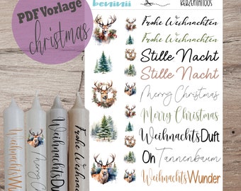 PDF A4-mall "Jul" Ljustatuering Ljusklistermärke Ljus Vattenrutschkana-dekal Ladda ner Koniskt ljus Mamma Direktnedladdning
