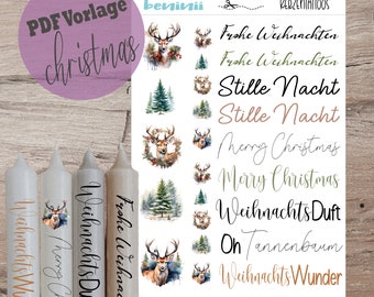 PDF A4 Vorlage "Weihnachten" Kerzentattoo Kerzensticker Kerzen Wasserschiebefolie Download Stabkerze Mama Sofortdownload