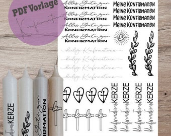 PDF A4 Vorlage "Konfirmation" Kerzentattoo Kerzensticker Kerzen Wasserschiebefolie Download Stabkerze Mama Sofortdownload