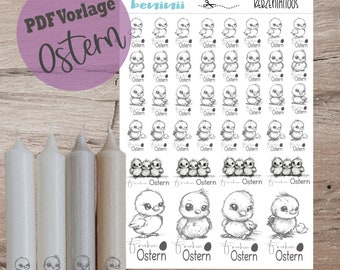 PDF A4 Vorlage "Ostern" Kerzentattoo Kerzensticker Kerzen Wasserschiebefolie Download Stabkerze Osterhase Sofortdownload Geschenk