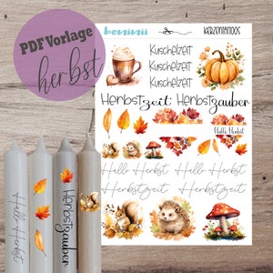 PDF A4 template &quot;Autumn&quot; candle tattoo candle sticker candles water slide film download stick candle instant download