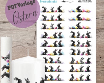 PDF A4 Vorlage "Ostern" Kerzentattoo Kerzensticker Kerzen Wasserschiebefolie Download Stabkerze Osterhase Sofortdownload Geschenk