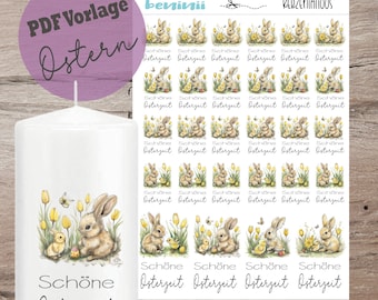 PDF A4 Vorlage "Ostern" Kerzentattoo Kerzensticker Kerzen Wasserschiebefolie Download Stabkerze Osterhase Sofortdownload Geschenk