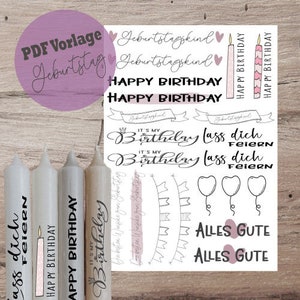 PDF A4 template &quot;Happy birthday&quot; candle tattoo candle sticker candles waterslide film download stick candle instant download