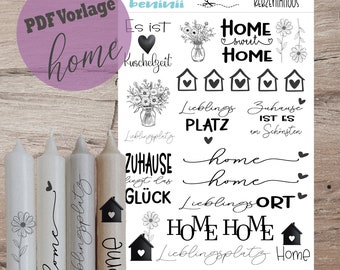 PDF A4 template "Home" candle tattoo candle sticker candles water slide film download stick candle mom instant download