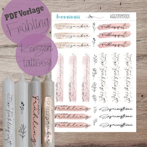 PDF A4 template &quot;Spring&quot; candle tattoo candle sticker candles water slide film download stick candle Easter bunny instant download gift