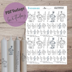 PDF A4 template &quot;BIRTHDAY&quot; candle tattoo candle sticker candles water slide film download stick candle birthday