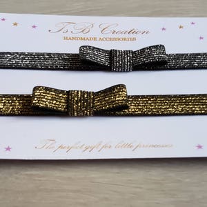 Set Of 2 Baby Headbands, Newborn Elastic Headbands, Baby Bows, Girls Headband,Ribbon Elastic Bands,Girl Accessories,Gold and Silver Headband