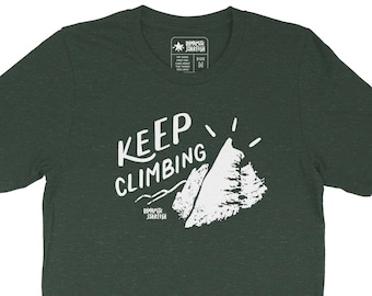 Keep Climbing, grey heather tshirt, mountains tshirt, keep climb, climb tee shirt, hiking shirt, rock climb tshirt, grey tshirt
