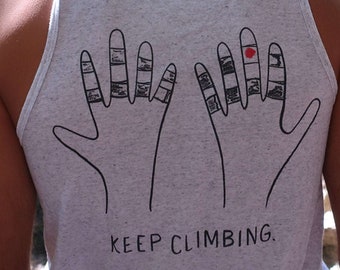 Keep Climbing tank, taped hands, funny inspirational climbing shirt, keep climb tank, rock climb tank, bouldering, gift for rock climber or
