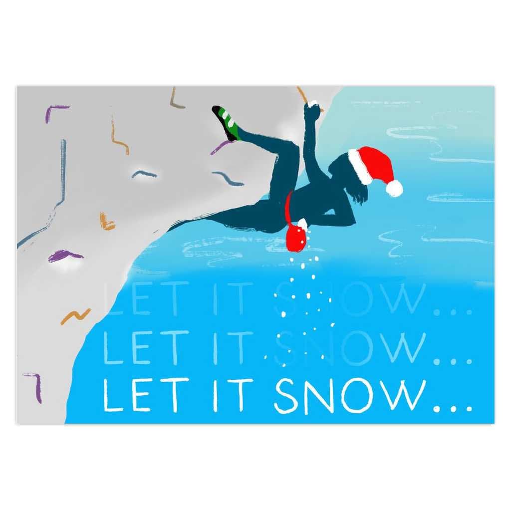 Let It Snow... — Rock Climbing Holiday Greeting Card, Rock Climbing Gifts, Gift for Climber, Boulder Art, Climbing Chalk Bag Christmas Card