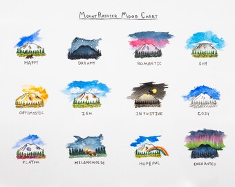 Mount Rainier Watercolor Print 8" x 10"– Pacific Northwest Wall Art