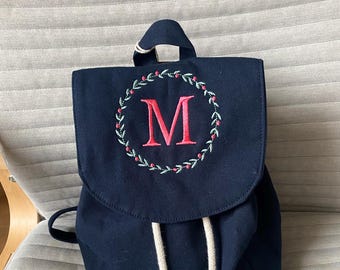 Organic cotton canvas backpack, personalized children's schoolbag, embroidered nursery backpack