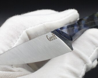 Blue Paring USA Made Custom Knives AEB-L Stainless Steel Cottonwood Handle