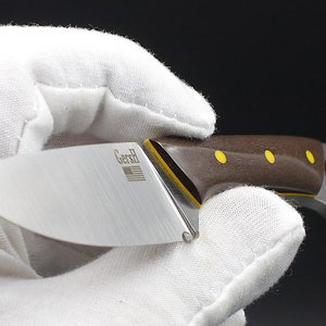 Yellow Ring - USA Made GershBlades Custom Knife CPM MagnaCut Stainless Steel with Brown Richlite micarta handle