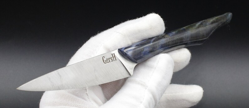 Blue Paring USA Made Custom Knives AEB-L Stainless Steel Cottonwood Handle