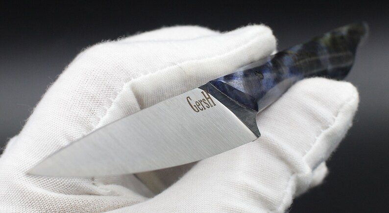 Blue Paring USA Made Custom Knives AEB-L Stainless Steel Cottonwood Handle