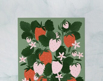 Strawberry pattern poster / Recycled 300gr paper / @ameliesworkshop
