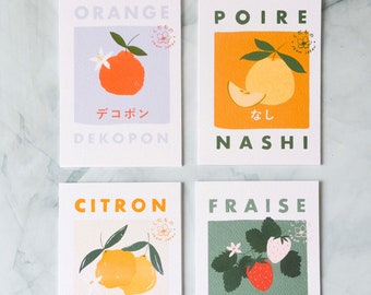 Set of 4 Japanese fruit postcards / 10x15cm / @ameliesworkshop